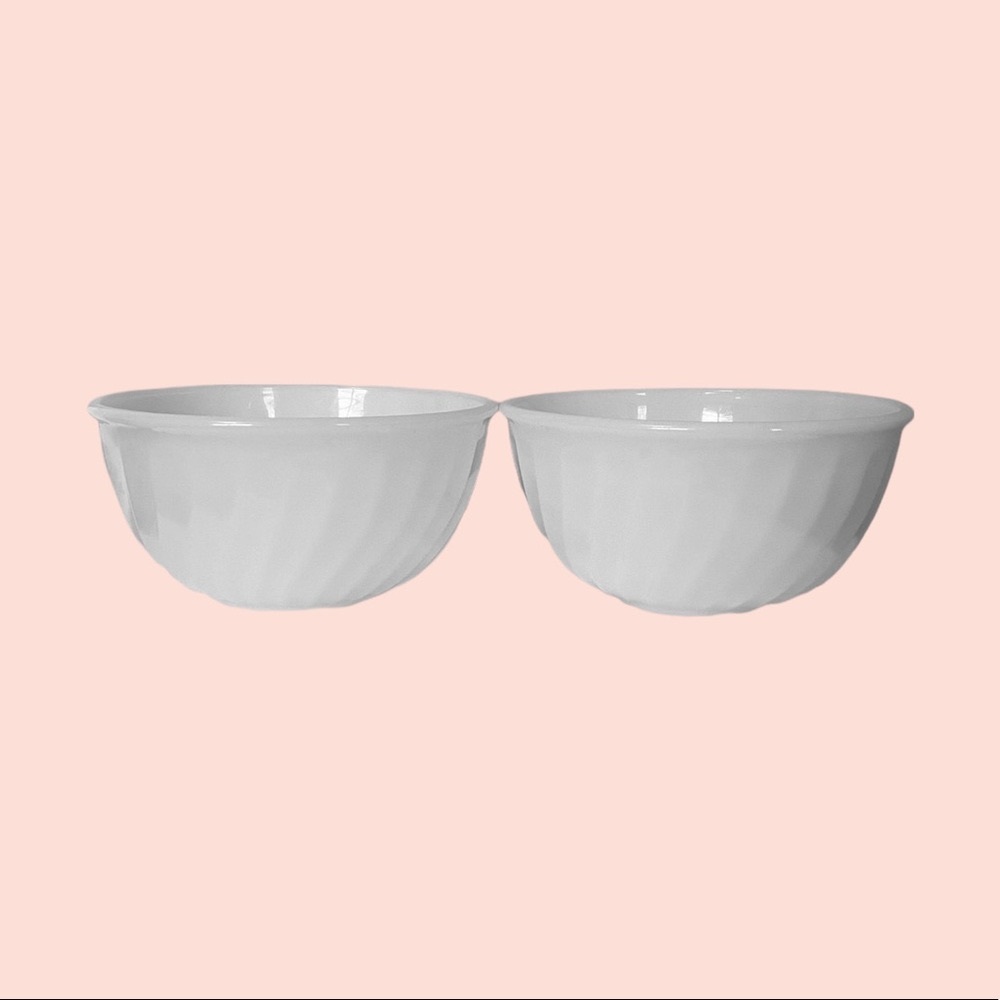Vintage 1940s Fire King White Swirl mixing bowls